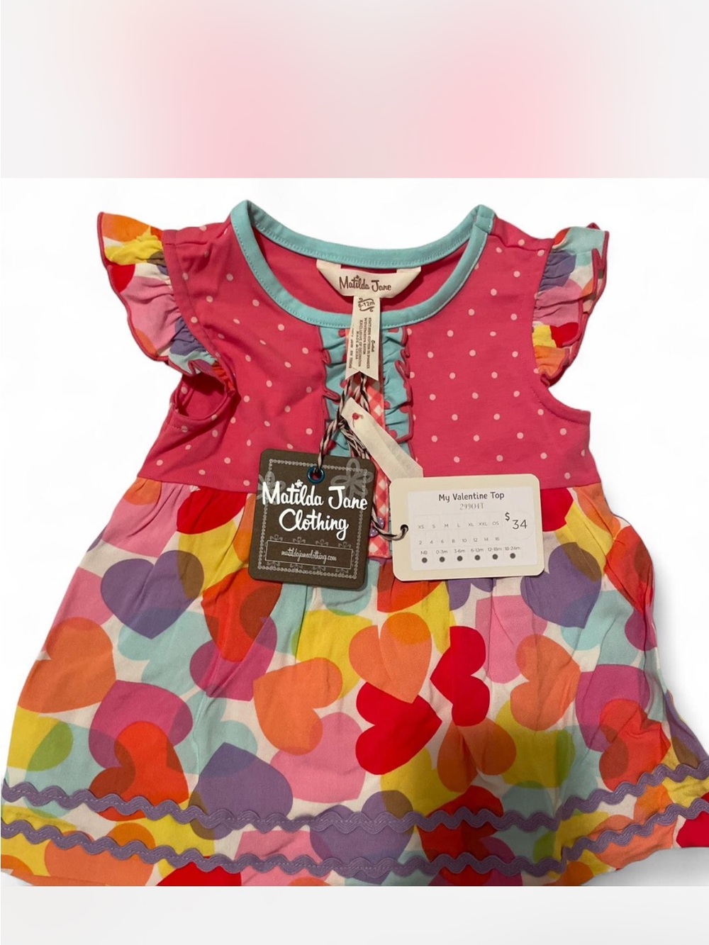 Matilda Jane Pink Dot Top with Multi-Color Heart Skirt